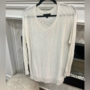 Banana Republic Cream V-Neck Openwork Lace Knit Sweater Size XL